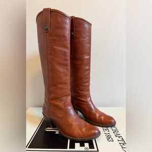 Frye Cognac Brown Leather Knee-High Heeled Boots